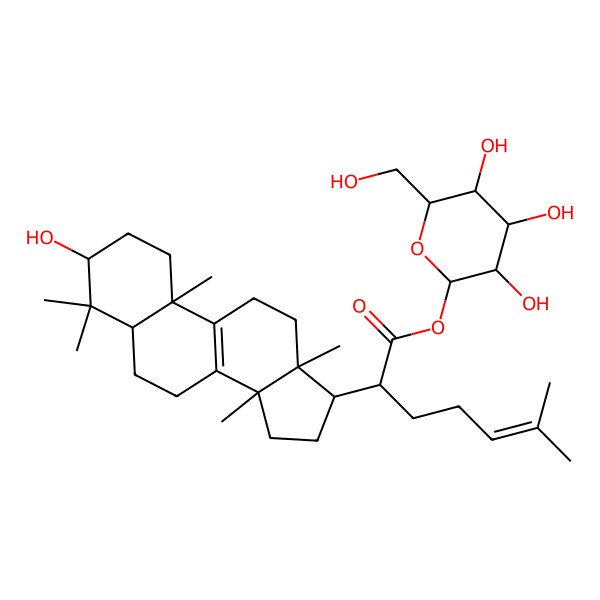 2D Structure of [(2S,3R,4S,5S,6R)-3,4,5-trihydroxy-6-(hydroxymethyl)oxan-2-yl] (2R)-2-[(3S,5R,10S,13R,14R,17R)-3-hydroxy-4,4,10,13,14-pentamethyl-2,3,5,6,7,11,12,15,16,17-decahydro-1H-cyclopenta[a]phenanthren-17-yl]-6-methylhept-5-enoate