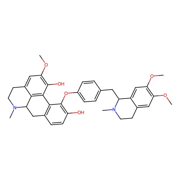 2D Structure of 4H-Dibenzo(de,g)quinoline-1,10-diol, 5,6,6a,7-tetrahydro-2-methoxy-6-methyl-11-(4-(((1S)-1,2,3,4-tetrahydro-6,7-dimethoxy-2-methyl-1-isoquinolinyl)methyl)phenoxy)-, (6aR)- 2D Structure of 4H-Dibenzo(de,g)quinoline-1,10-diol, 5,6,6a,7-tetrahydro-2-methoxy-6-methyl-11-(4-(((1S)-1,2,3,4-tetrahydro-6,7-dimethoxy-2-methyl-1-isoquinolinyl)methyl)phenoxy)-, (6aR)-
