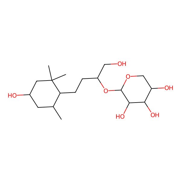 2D Structure of (2S,3R,4S,5R)-2-[(2S)-1-hydroxy-4-[(1S,4S,6R)-4-hydroxy-2,2,6-trimethylcyclohexyl]butan-2-yl]oxyoxane-3,4,5-triol
