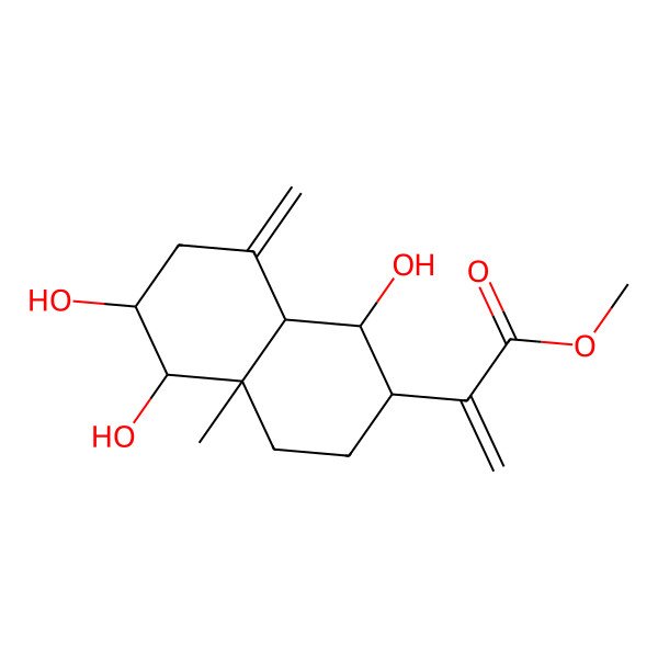 2D Structure of methyl 2-[(1S,2S,4aR,5S,6R,8aS)-1,5,6-trihydroxy-4a-methyl-8-methylidene-1,2,3,4,5,6,7,8a-octahydronaphthalen-2-yl]prop-2-enoate