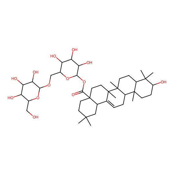 2D Structure of [(2S,3R,4S,5S,6R)-3,4,5-trihydroxy-6-[[(2R,3R,4S,5S,6R)-3,4,5-trihydroxy-6-(hydroxymethyl)oxan-2-yl]oxymethyl]oxan-2-yl] (4aS,6aS,6aS,6bR,8aR,10S,12aR,14bS)-10-hydroxy-2,2,6a,6b,9,9,12a-heptamethyl-1,3,4,5,6,6a,7,8,8a,10,11,12,13,14b-tetradecahydropicene-4a-carboxylate