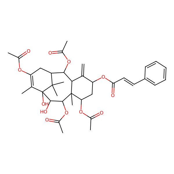 2D Structure of (2,7,9,13-Tetraacetyloxy-10,11-dihydroxy-8,12,15,15-tetramethyl-4-methylidene-5-tricyclo[9.3.1.03,8]pentadec-12-enyl) 3-phenylprop-2-enoate