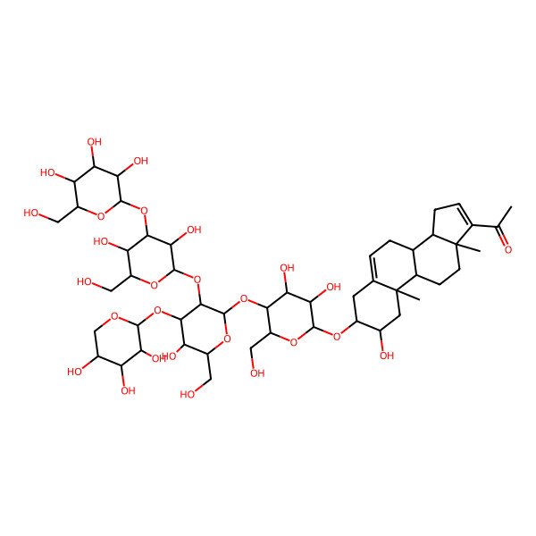 2D Structure of 1-[3-[5-[3-[3,5-dihydroxy-6-(hydroxymethyl)-4-[3,4,5-trihydroxy-6-(hydroxymethyl)oxan-2-yl]oxyoxan-2-yl]oxy-5-hydroxy-6-(hydroxymethyl)-4-(3,4,5-trihydroxyoxan-2-yl)oxyoxan-2-yl]oxy-3,4-dihydroxy-6-(hydroxymethyl)oxan-2-yl]oxy-2-hydroxy-10,13-dimethyl-2,3,4,7,8,9,11,12,14,15-decahydro-1H-cyclopenta[a]phenanthren-17-yl]ethanone