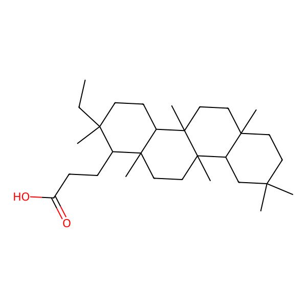 2D Structure of 3-(2-Ethyl-2,4b,6a,9,9,10b,12a-heptamethyl-1,3,4,4a,5,6,7,8,10,10a,11,12-dodecahydrochrysen-1-yl)propanoic acid