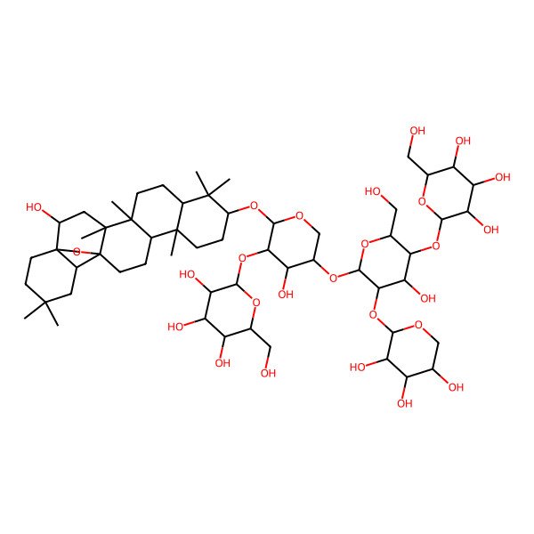 2D Structure of (2S,3R,4S,5S,6R)-2-[(2R,3S,4S,5R,6R)-4-hydroxy-6-[(3S,4S,5R,6S)-4-hydroxy-6-[[(1S,2R,4S,5R,8R,10S,13R,14R,17S,18R)-2-hydroxy-4,5,9,9,13,20,20-heptamethyl-24-oxahexacyclo[15.5.2.01,18.04,17.05,14.08,13]tetracosan-10-yl]oxy]-5-[(2S,3R,4S,5S,6R)-3,4,5-trihydroxy-6-(hydroxymethyl)oxan-2-yl]oxyoxan-3-yl]oxy-2-(hydroxymethyl)-5-[(2S,3R,4S,5R)-3,4,5-trihydroxyoxan-2-yl]oxyoxan-3-yl]oxy-6-(hydroxymethyl)oxane-3,4,5-triol