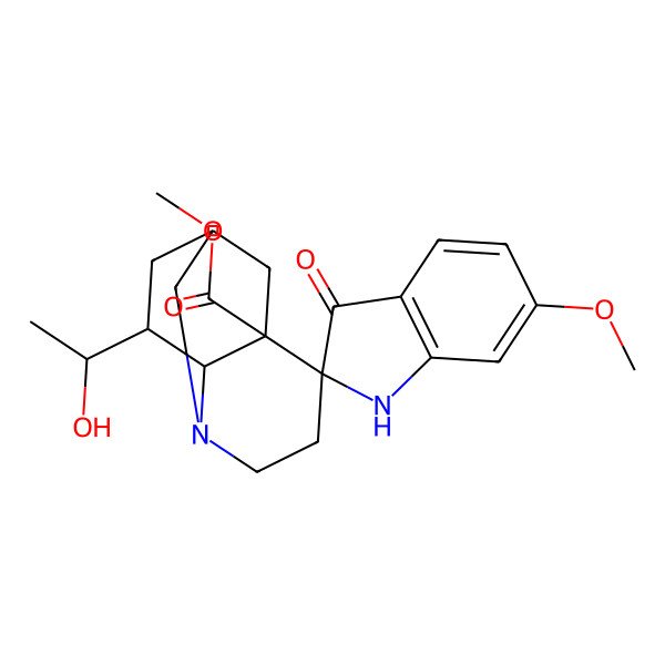 2D Structure of methyl (1'S,2S,7'S,9'S)-9'-[(1R)-1-hydroxyethyl]-6-methoxy-3-oxospiro[1H-indole-2,6'-3-azatricyclo[5.3.1.03,8]undecane]-7'-carboxylate