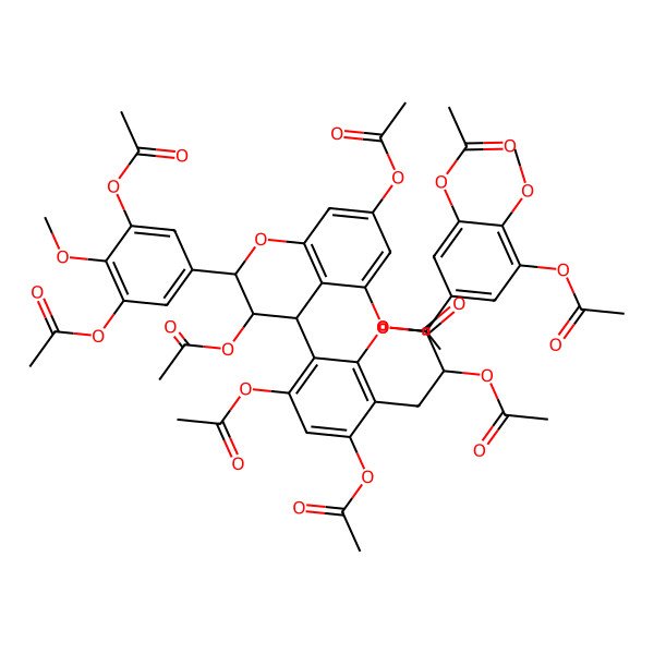 2D Structure of [(2R,3S)-5,7-diacetyloxy-2-(3,5-diacetyloxy-4-methoxyphenyl)-8-[(2R,3S,4S)-3,5,7-triacetyloxy-2-(3,5-diacetyloxy-4-methoxyphenyl)-3,4-dihydro-2H-chromen-4-yl]-3,4-dihydro-2H-chromen-3-yl] acetate