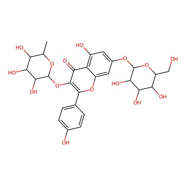 2D Structure of 5-hydroxy-2-(4-hydroxyphenyl)-7-[(2S,3R,4S,5S,6R)-3,4,5-trihydroxy-6-(hydroxymethyl)oxan-2-yl]oxy-3-[(2S,3S,4R,5R,6S)-3,4,5-trihydroxy-6-methyloxan-2-yl]oxychromen-4-one