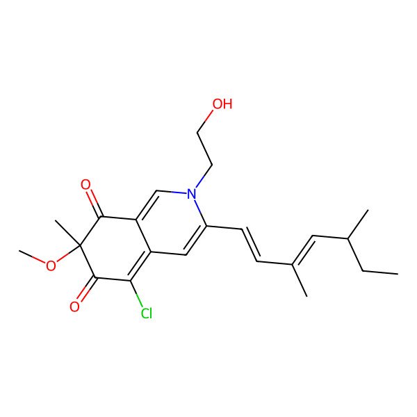 2D Structure of 5-Chloro-3-(3,5-dimethylhepta-1,3-dienyl)-2-(2-hydroxyethyl)-7-methoxy-7-methylisoquinoline-6,8-dione