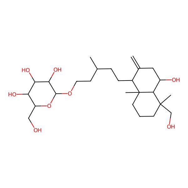 2D Structure of 2-[5-[4-hydroxy-5-(hydroxymethyl)-5,8a-dimethyl-2-methylidene-3,4,4a,6,7,8-hexahydro-1H-naphthalen-1-yl]-3-methylpentoxy]-6-(hydroxymethyl)oxane-3,4,5-triol