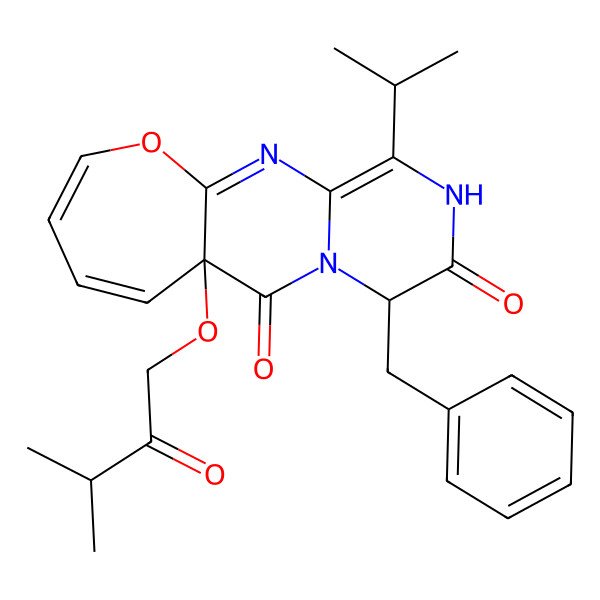 2D Structure of (7S,10R)-7-benzyl-10-(3-methyl-2-oxobutoxy)-4-propan-2-yl-15-oxa-2,5,8-triazatricyclo[8.5.0.03,8]pentadeca-1,3,11,13-tetraene-6,9-dione