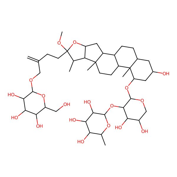 2D Structure of (2S,3R,4R,5R,6S)-2-[(2S,3R,4S,5S)-4,5-dihydroxy-2-[[(1S,2S,4S,6R,7S,8R,9S,12S,13S,14R,16S,18S)-16-hydroxy-6-methoxy-7,9,13-trimethyl-6-[3-[[(2R,3R,4S,5S,6R)-3,4,5-trihydroxy-6-(hydroxymethyl)oxan-2-yl]oxymethyl]but-3-enyl]-5-oxapentacyclo[10.8.0.02,9.04,8.013,18]icosan-14-yl]oxy]oxan-3-yl]oxy-6-methyloxane-3,4,5-triol