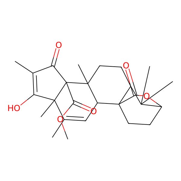 2D Structure of NCGC00347680-02_C26H34O6_Androsta-11,15-diene-14-carboxylic acid, 3,19-epoxy-15-hydroxy-4,4,8,12,16-pentamethyl-17,19-dioxo-, methyl ester
