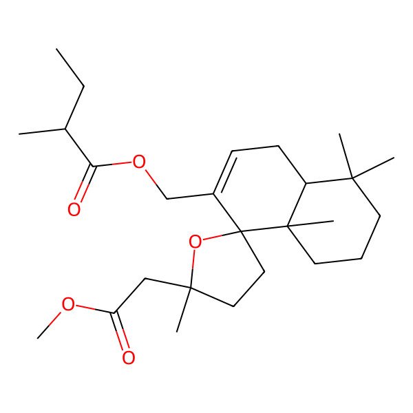 2D Structure of [5'-(2-methoxy-2-oxoethyl)-5,5,5',8a-tetramethylspiro[4a,6,7,8-tetrahydro-4H-naphthalene-1,2'-oxolane]-2-yl]methyl 2-methylbutanoate