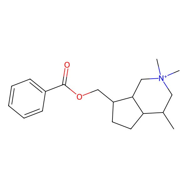 2D Structure of [(4S,4aS,7S,7aR)-2,2,4-trimethyl-1,3,4,4a,5,6,7,7a-octahydrocyclopenta[c]pyridin-2-ium-7-yl]methyl benzoate