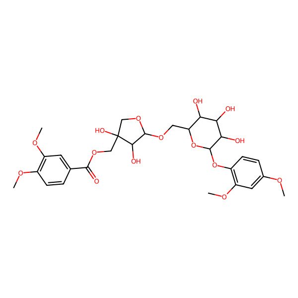 2D Structure of [(3S,4R,5R)-5-[[(2R,3S,4S,5R,6S)-6-(2,4-dimethoxyphenoxy)-3,4,5-trihydroxyoxan-2-yl]methoxy]-3,4-dihydroxyoxolan-3-yl]methyl 3,4-dimethoxybenzoate