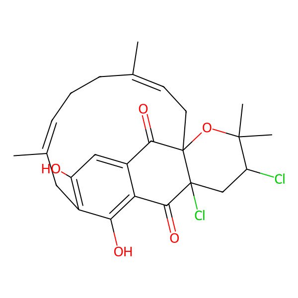 2D Structure of (3Z,7Z)-16,18-dichloro-11,22-dihydroxy-4,8,19,19-tetramethyl-20-oxatetracyclo[11.7.1.110,14.01,16]docosa-3,7,10,12,14(22)-pentaene-15,21-dione