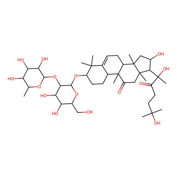 2D Structure of 3-[4,5-Dihydroxy-6-(hydroxymethyl)-3-(3,4,5-trihydroxy-6-methyloxan-2-yl)oxyoxan-2-yl]oxy-17-(2,6-dihydroxy-6-methyl-3-oxoheptan-2-yl)-16-hydroxy-4,4,9,13,14-pentamethyl-1,2,3,7,8,10,12,15,16,17-decahydrocyclopenta[a]phenanthren-11-one