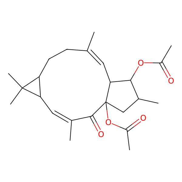 2D Structure of [(1R,5R,7S,12S,13S,14S)-1-acetyloxy-3,6,6,10,14-pentamethyl-2-oxo-13-tricyclo[10.3.0.05,7]pentadeca-3,10-dienyl] acetate