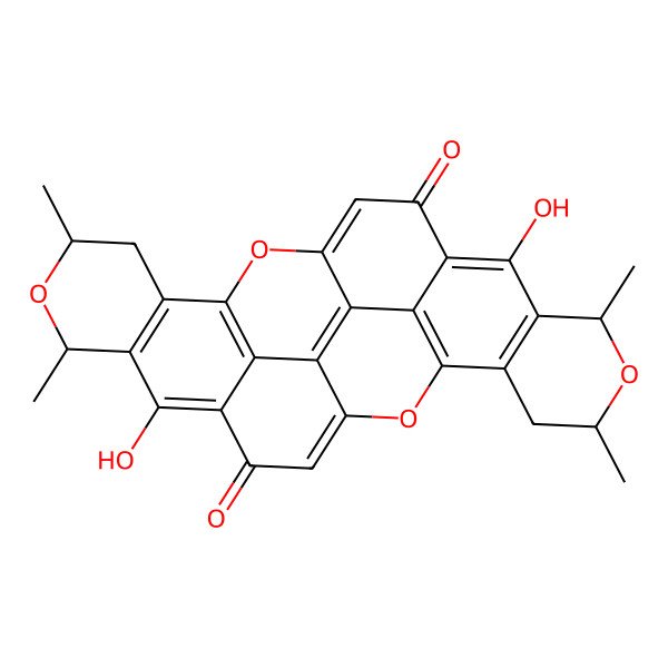 2D Structure of 11,24-Dihydroxy-7,9,20,22-tetramethyl-8,16,21,30-tetraoxaoctacyclo[15.11.1.14,28.02,15.03,12.05,10.018,23.025,29]triaconta-1,3,5(10),11,14,17(29),18(23),24,27-nonaene-13,26-dione