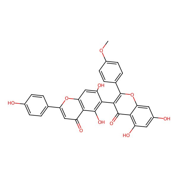 2D Structure of 3-[5,7-Dihydroxy-2-(4-hydroxyphenyl)-4-oxochromen-6-yl]-5,7-dihydroxy-2-(4-methoxyphenyl)chromen-4-one