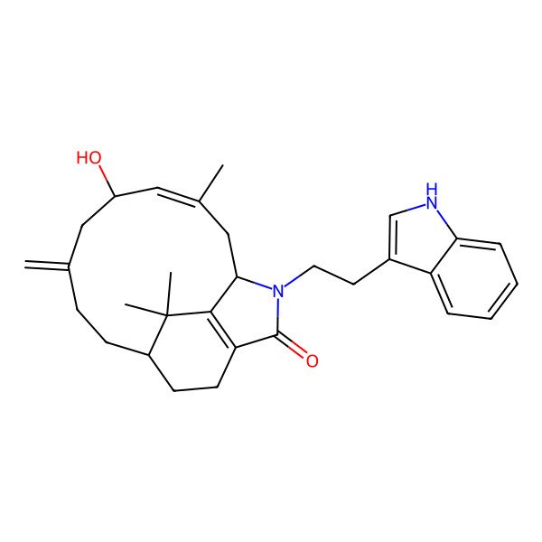 2D Structure of 5-hydroxy-15-[2-(1H-indol-3-yl)ethyl]-3,17,17-trimethyl-7-methylidene-15-azatricyclo[8.5.2.013,16]heptadeca-3,13(16)-dien-14-one