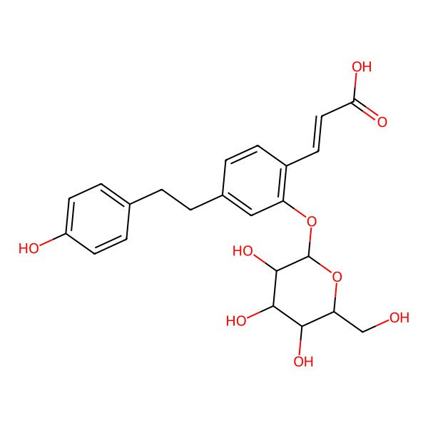 2D Structure of (E)-3-[4-[2-(4-hydroxyphenyl)ethyl]-2-[(2S,3R,4S,5S,6R)-3,4,5-trihydroxy-6-(hydroxymethyl)oxan-2-yl]oxyphenyl]prop-2-enoic acid