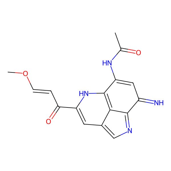 2D Structure of N-[11-imino-6-(3-methoxyprop-2-enoyl)-2,7-diazatricyclo[6.3.1.04,12]dodeca-1,3,5,8(12),9-pentaen-9-yl]acetamide