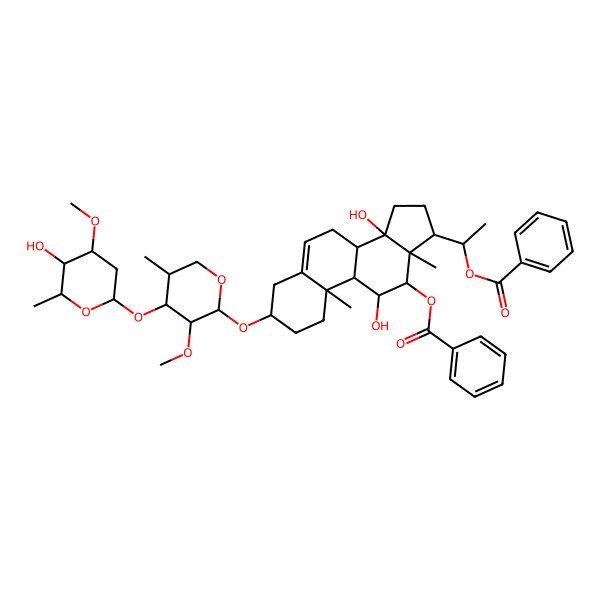 2D Structure of [17-(1-Benzoyloxyethyl)-11,14-dihydroxy-3-[4-(5-hydroxy-4-methoxy-6-methyloxan-2-yl)oxy-3-methoxy-5-methyloxan-2-yl]oxy-10,13-dimethyl-1,2,3,4,7,8,9,11,12,15,16,17-dodecahydrocyclopenta[a]phenanthren-12-yl] benzoate