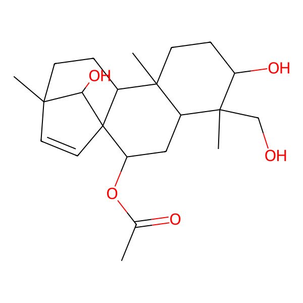 2D Structure of [6,16-Dihydroxy-5-(hydroxymethyl)-5,9,13-trimethyl-2-tetracyclo[11.2.1.01,10.04,9]hexadec-14-enyl] acetate