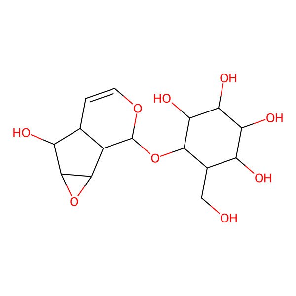 2D Structure of 5-[(5-Hydroxy-3,9-dioxatricyclo[4.4.0.02,4]dec-7-en-10-yl)oxy]-6-(hydroxymethyl)cyclohexane-1,2,3,4-tetrol
