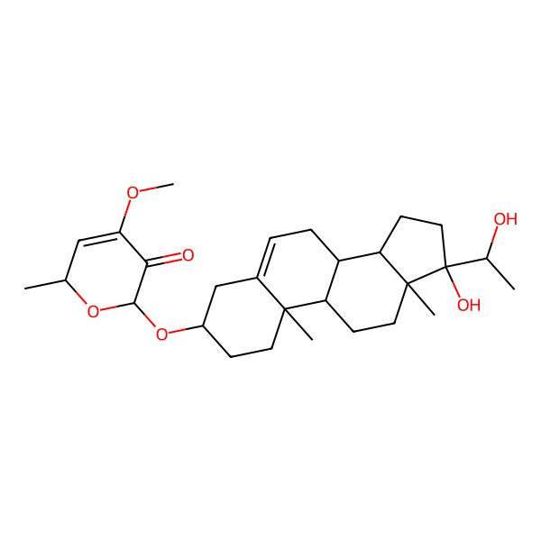 2D Structure of 6-[[17-hydroxy-17-(1-hydroxyethyl)-10,13-dimethyl-1,2,3,4,7,8,9,11,12,14,15,16-dodecahydrocyclopenta[a]phenanthren-3-yl]oxy]-4-methoxy-2-methyl-2H-pyran-5-one
