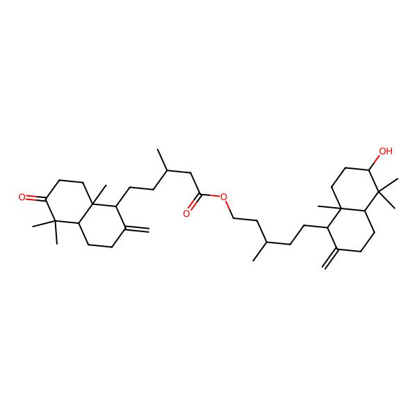2D Structure of [(3S)-5-[(1S,4aR,6S,8aR)-6-hydroxy-5,5,8a-trimethyl-2-methylidene-3,4,4a,6,7,8-hexahydro-1H-naphthalen-1-yl]-3-methylpentyl] (3S)-5-[(1S,4aR,8aR)-5,5,8a-trimethyl-2-methylidene-6-oxo-1,3,4,4a,7,8-hexahydronaphthalen-1-yl]-3-methylpentanoate