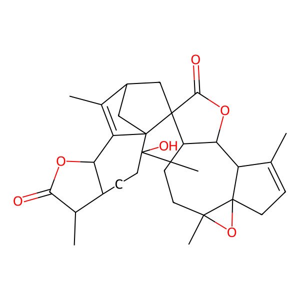 2D Structure of 2'-Hydroxy-2',3,6',11',12-pentamethylspiro[2,9-dioxatetracyclo[9.3.0.01,3.06,10]tetradec-12-ene-7,14'-8-oxatetracyclo[10.2.1.01,10.05,9]pentadec-10-ene]-7',8-dione