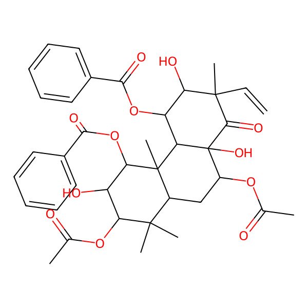 2D Structure of (7,10-diacetyloxy-5-benzoyloxy-2-ethenyl-3,6,10a-trihydroxy-2,4b,8,8-tetramethyl-1-oxo-4,4a,5,6,7,8a,9,10-octahydro-3H-phenanthren-4-yl) benzoate