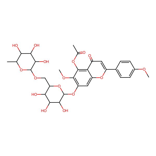 2D Structure of [6-Methoxy-2-(4-methoxyphenyl)-4-oxo-7-[3,4,5-trihydroxy-6-[(3,4,5-trihydroxy-6-methyloxan-2-yl)oxymethyl]oxan-2-yl]oxychromen-5-yl] acetate