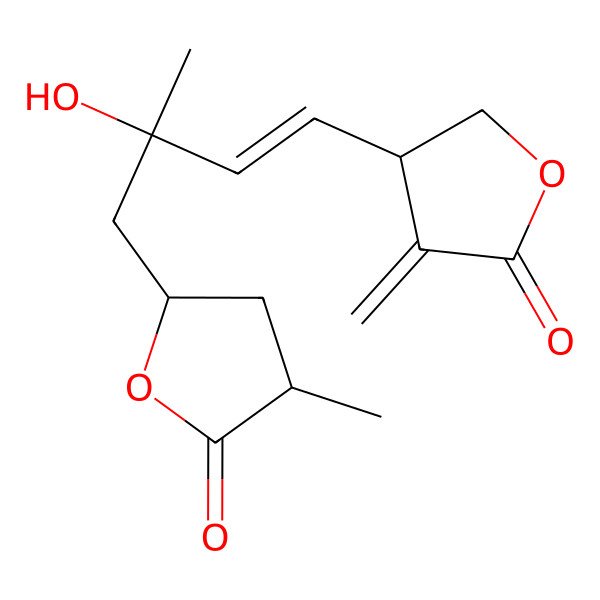 2D Structure of (4R)-4-[(E,3S)-3-hydroxy-3-methyl-4-[(2S,4R)-4-methyl-5-oxooxolan-2-yl]but-1-enyl]-3-methylideneoxolan-2-one