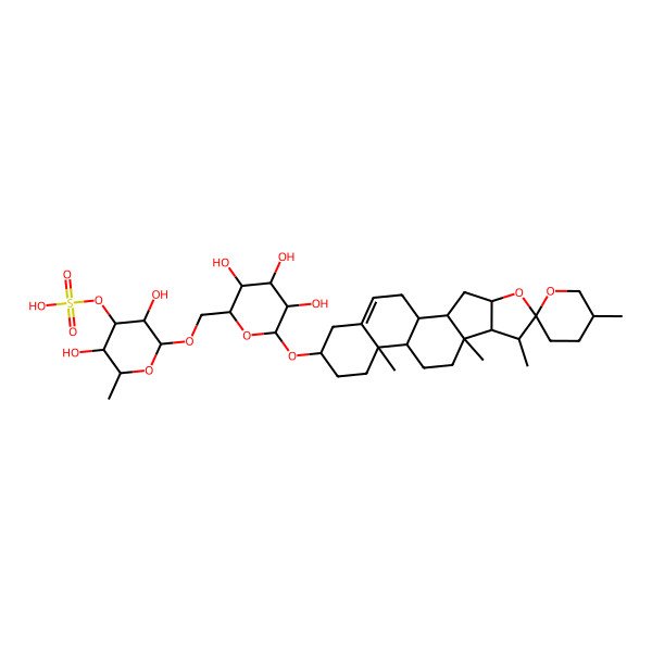 2D Structure of [3,5-Dihydroxy-2-methyl-6-[[3,4,5-trihydroxy-6-(5',7,9,13-tetramethylspiro[5-oxapentacyclo[10.8.0.02,9.04,8.013,18]icos-18-ene-6,2'-oxane]-16-yl)oxyoxan-2-yl]methoxy]oxan-4-yl] hydrogen sulfate