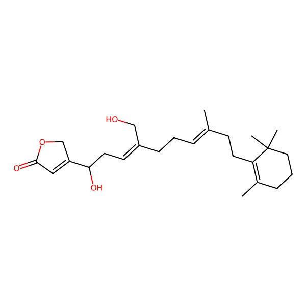 2D Structure of 3-[(1R,3Z,7E)-1-hydroxy-4-(hydroxymethyl)-8-methyl-10-(2,6,6-trimethylcyclohexen-1-yl)deca-3,7-dienyl]-2H-furan-5-one