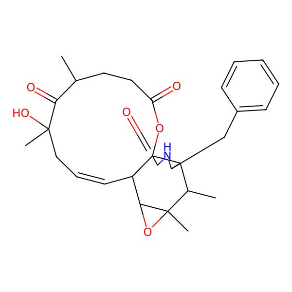 2D Structure of (10E)-18-benzyl-8-hydroxy-6,8,15,16-tetramethyl-2,14-dioxa-19-azatetracyclo[10.8.0.01,17.013,15]icos-10-ene-3,7,20-trione