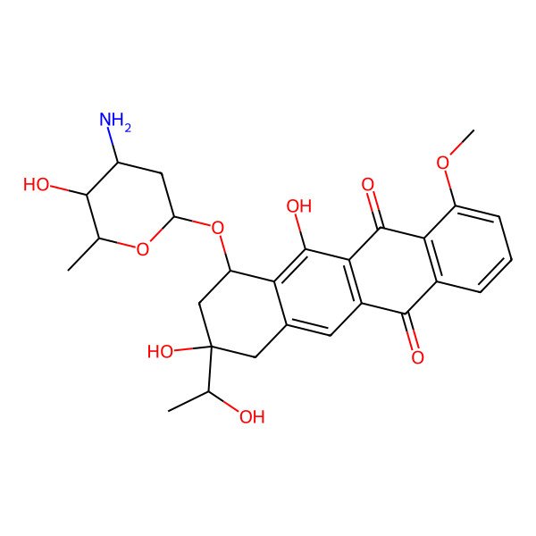 2D Structure of (7S,9S)-7-[(2R,4S,5S,6S)-4-amino-5-hydroxy-6-methyloxan-2-yl]oxy-6,9-dihydroxy-9-[(1S)-1-hydroxyethyl]-4-methoxy-8,10-dihydro-7H-tetracene-5,12-dione