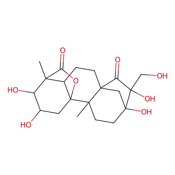 2D Structure of (1S,2S,5S,6S,8R,11R,12S,13S,14R)-5,6,13,14-tetrahydroxy-6-(hydroxymethyl)-2,12-dimethyl-16-oxapentacyclo[10.3.2.15,8.01,11.02,8]octadecane-7,17-dione