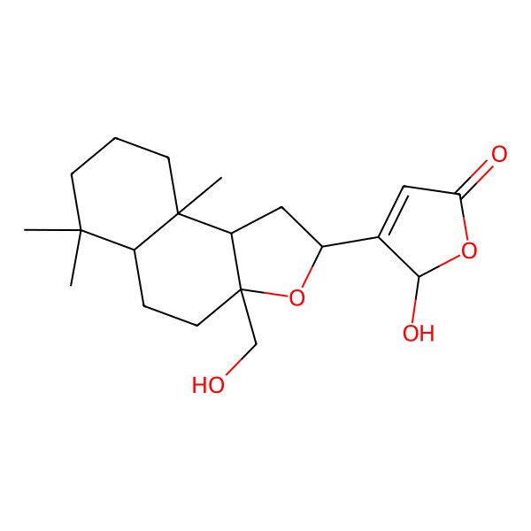 2D Structure of (2R)-3-[(2S,3aR,5aS,9aS,9bR)-3a-(hydroxymethyl)-6,6,9a-trimethyl-2,4,5,5a,7,8,9,9b-octahydro-1H-benzo[e][1]benzofuran-2-yl]-2-hydroxy-2H-furan-5-one