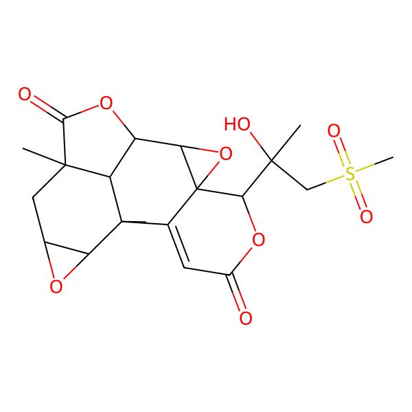 2D Structure of (1S,2R,4S,5R,10S,11R,13S,15S,18R)-5-[(2S)-2-hydroxy-1-methylsulfonylpropan-2-yl]-10,15-dimethyl-3,6,12,17-tetraoxahexacyclo[8.7.1.02,4.04,9.011,13.015,18]octadec-8-ene-7,16-dione