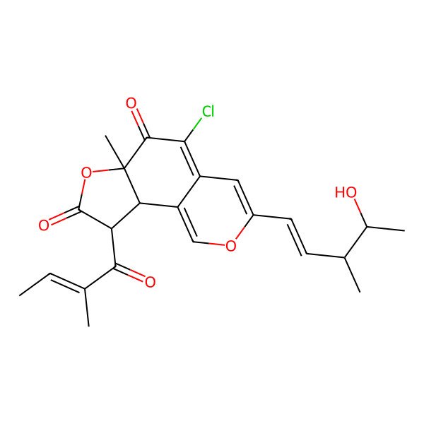 2D Structure of 5-Chloro-3-(4-hydroxy-3-methylpent-1-enyl)-6a-methyl-9-(2-methylbut-2-enoyl)-9,9a-dihydrofuro[2,3-h]isochromene-6,8-dione