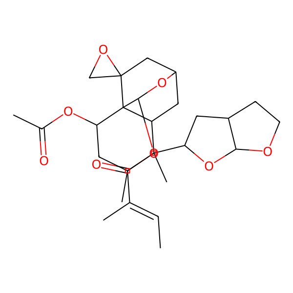 2D Structure of [(1R,2S,4R,5S,6R,8R,10R,11R)-5-[(3aR,5S,6aS)-2,3,3a,4,5,6a-hexahydrofuro[2,3-b]furan-5-yl]-2-acetyloxy-4,5-dimethylspiro[9-oxatricyclo[6.2.2.01,6]dodecane-11,2'-oxirane]-10-yl] (E)-2-methylbut-2-enoate