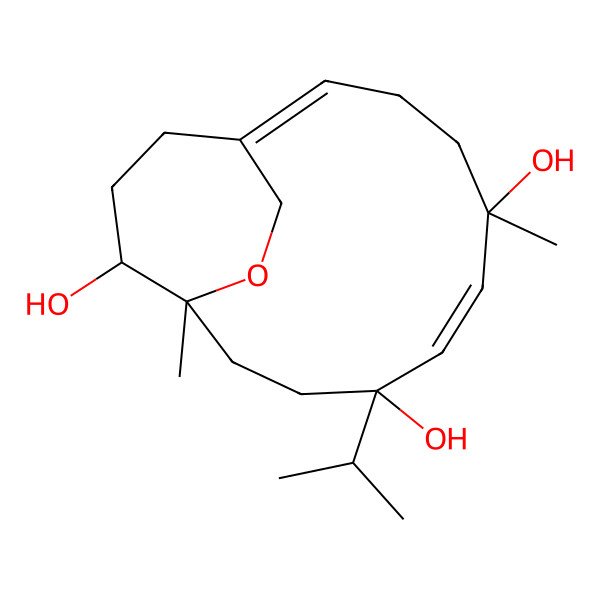 2D Structure of (1R,4S,5E,7R,10Z,14S)-1,7-dimethyl-4-propan-2-yl-15-oxabicyclo[9.3.2]hexadeca-5,10-diene-4,7,14-triol