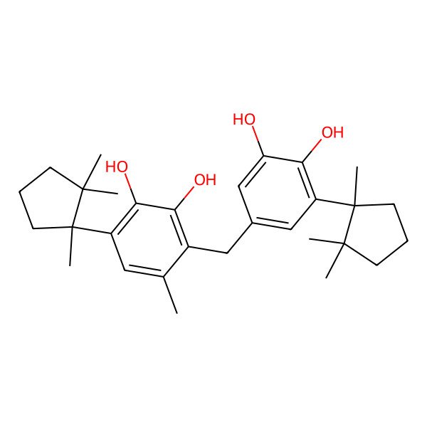 2D Structure of 3-[[3,4-Dihydroxy-5-(1,2,2-trimethylcyclopentyl)phenyl]methyl]-4-methyl-6-(1,2,2-trimethylcyclopentyl)benzene-1,2-diol
