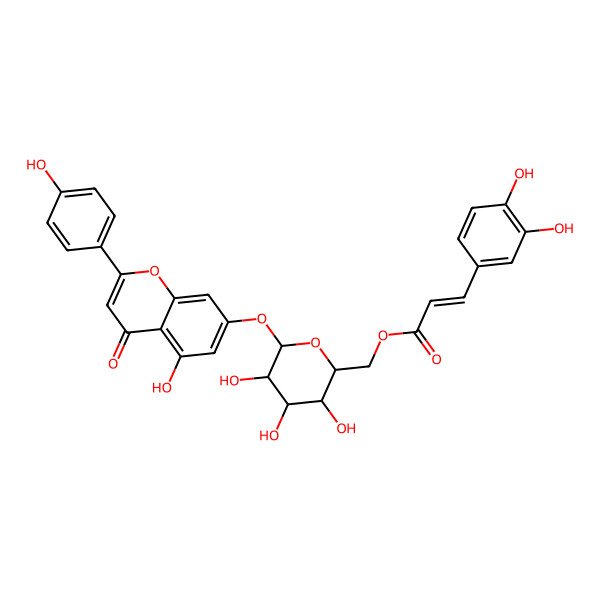 2D Structure of [3,4,5-Trihydroxy-6-[5-hydroxy-2-(4-hydroxyphenyl)-4-oxochromen-7-yl]oxyoxan-2-yl]methyl 3-(3,4-dihydroxyphenyl)prop-2-enoate