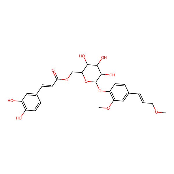 2D Structure of [3,4,5-Trihydroxy-6-[2-methoxy-4-(3-methoxyprop-1-enyl)phenoxy]oxan-2-yl]methyl 3-(3,4-dihydroxyphenyl)prop-2-enoate